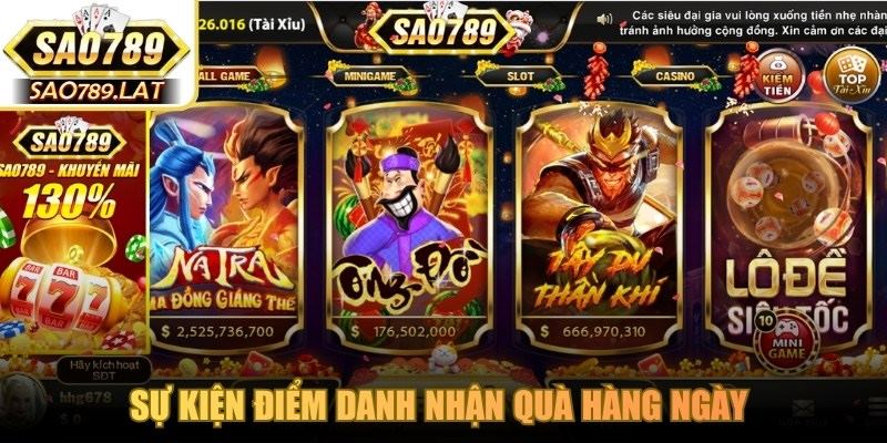 Sự kiện điểm danh nhận quà hàng ngày là khuyến mãi SAO789 hấp dẫn