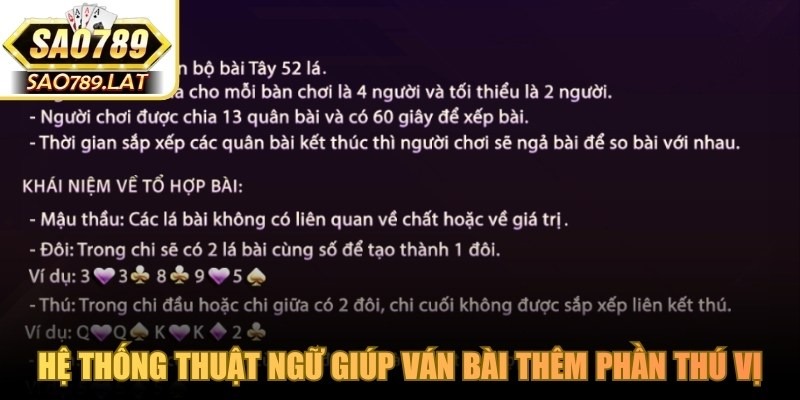 Hệ thống thuật ngữ giúp ván bài mậu binh online thêm phần thú vị