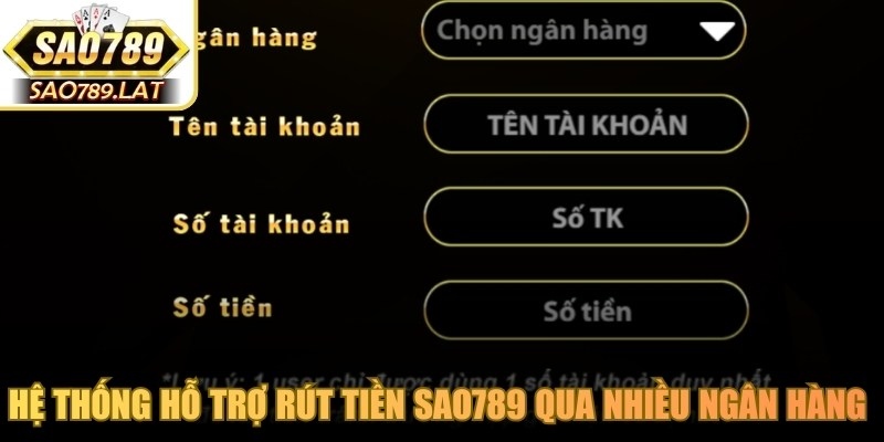 Hệ thống hỗ trợ rút tiền SAO789 qua nhiều ngân hàng lớn tại Việt Nam